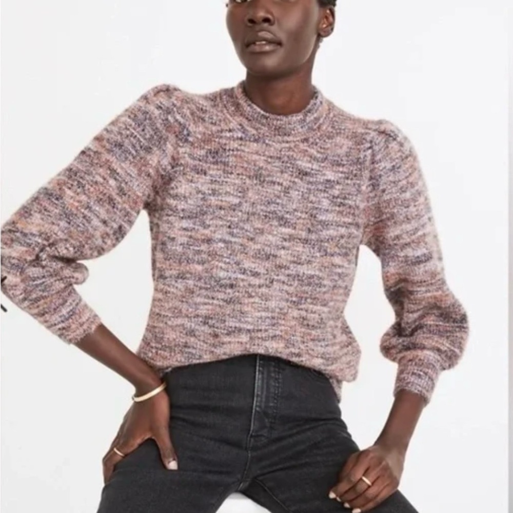 Madewell Women’s Eaton Space Dye Puff Sleeve Pullover Sweater Size Small